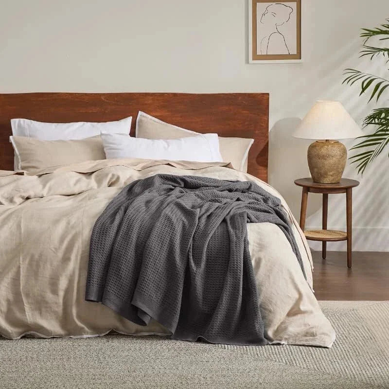 Cot Queen Size Double Bed Blanket-Breathable and Soft,Waffle Weave Blanket 07FC0E-D4 - KOEEK [7]