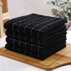 Cotton Terry Kitchen Towels(Black, 13 x 28 inches), Checkered Designed,Soft 07FC0E-D4 - KOEEK [1]