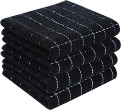 Cotton Terry Kitchen Towels(Black, 13 x 28 inches), Checkered Designed,Soft 07FC0E-D4 - KOEEK [2]
