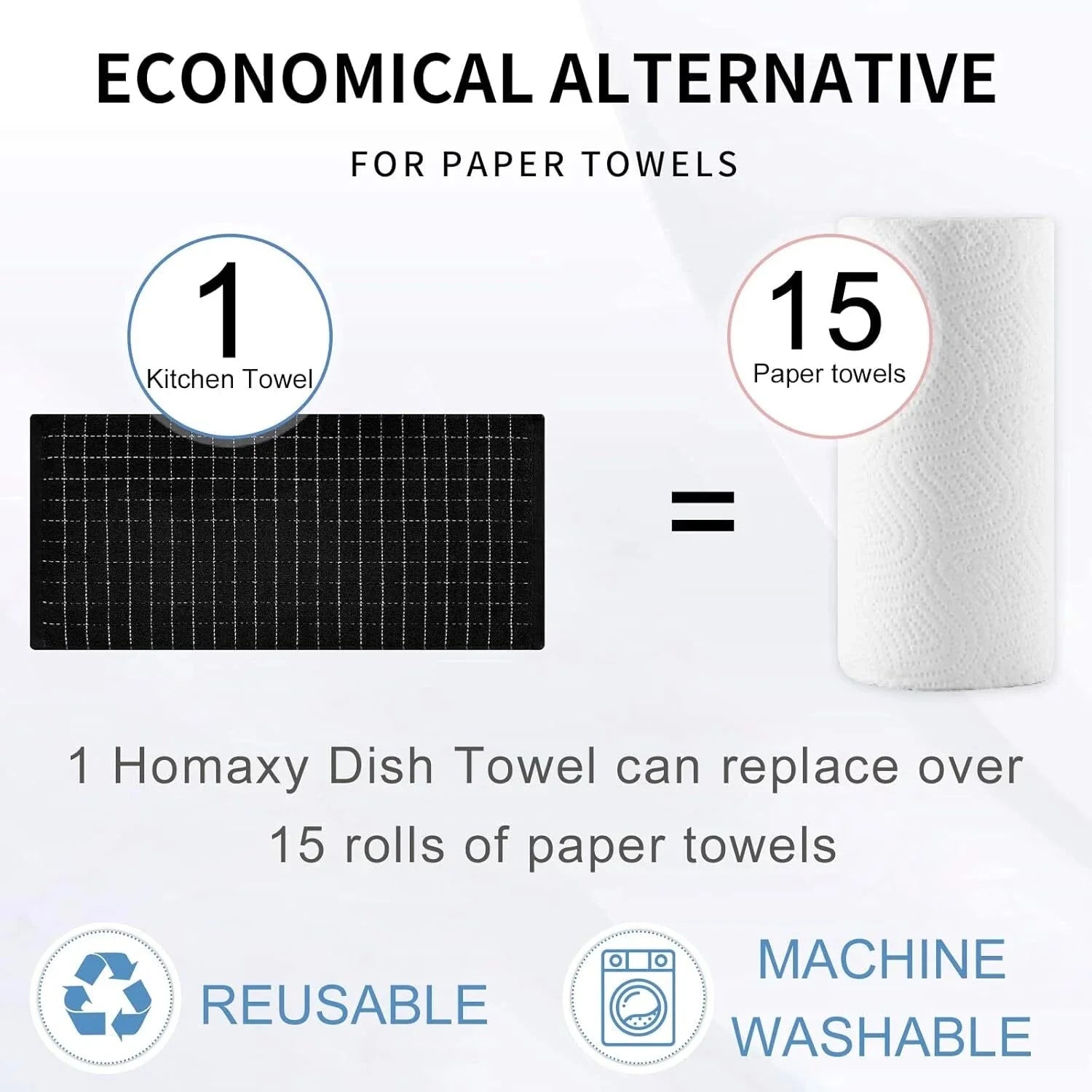 Cotton Terry Kitchen Towels(Black, 13 x 28 inches), Checkered Designed,Soft 07FC0E-D4 - KOEEK [8]