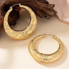 Crescent Bamboo Hoop Earrings Set Women Jewelry Textured Large Design 2 Pairs 07FC0E-D4 - KOEEK [2]