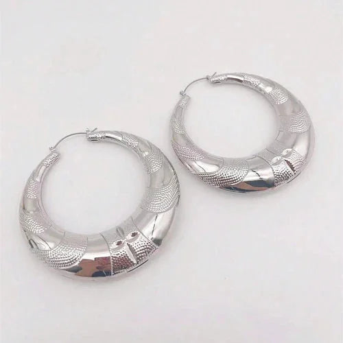 Crescent Bamboo Hoop Earrings Set Women Jewelry Textured Large Design 2 Pairs 07FC0E-D4 - KOEEK [3]