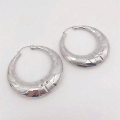 Crescent Bamboo Hoop Earrings Set Women Jewelry Textured Large Design 2 Pairs 07FC0E-D4 - KOEEK [3]