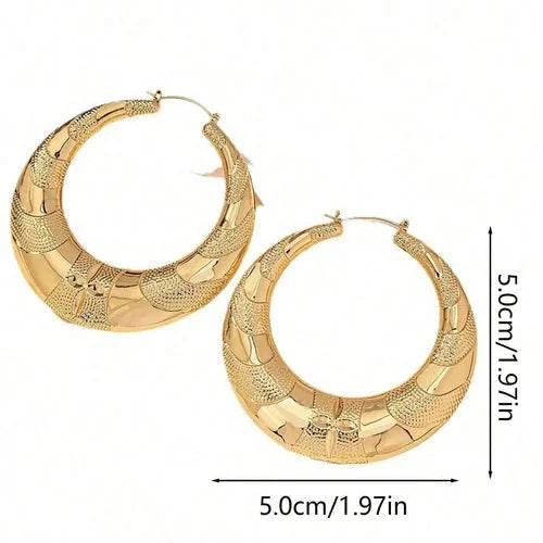 Crescent Bamboo Hoop Earrings Set Women Jewelry Textured Large Design 2 Pairs 07FC0E-D4 - KOEEK [8]