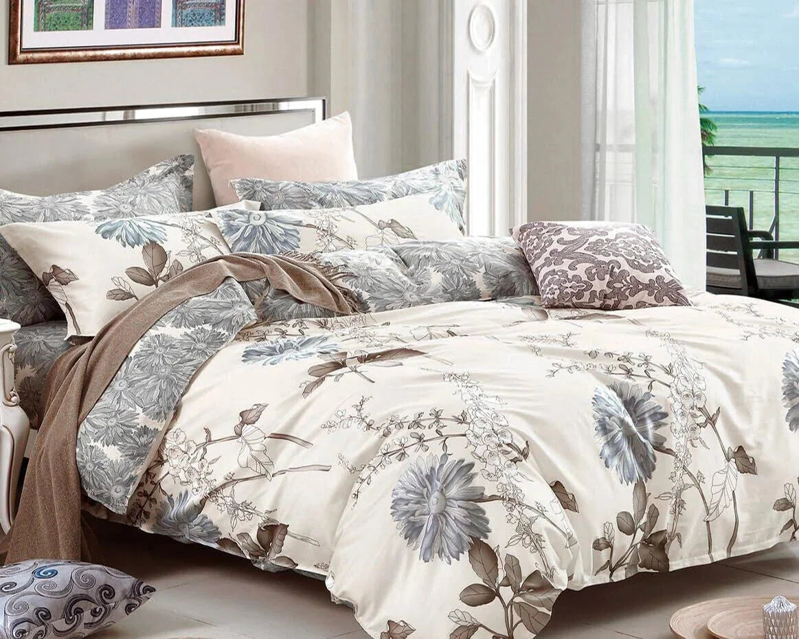 (Daisy Silhouette Reversible Floral Print 3 Piece  Cotton Bedding King Size) 07FC0E-D4 - KOEEK [2]
