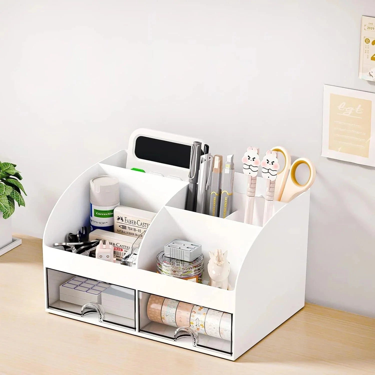 Desk Organizer with 6 Compartments and 2 Drawers, Plastic Makeup Organizer 07FC0E-D4 - KOEEK [1]