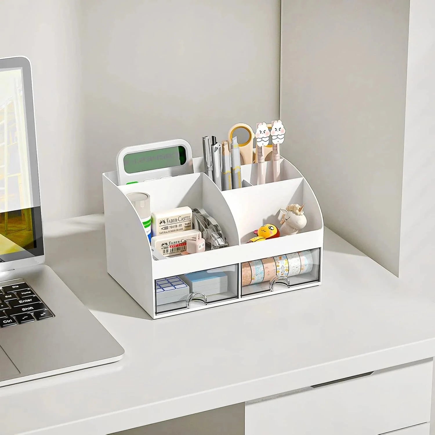 Desk Organizer with 6 Compartments and 2 Drawers, Plastic Makeup Organizer 07FC0E-D4 - KOEEK [6]