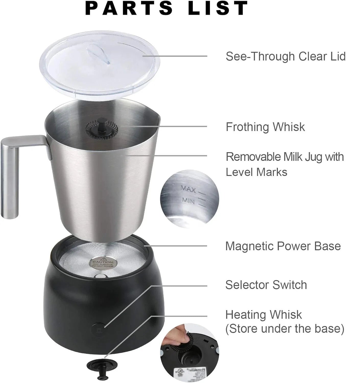 Detachable Milk Frother, 17 oz Stainless Steel Electric Milk Steamer. 07FC0E-D4 - KOEEK [7]