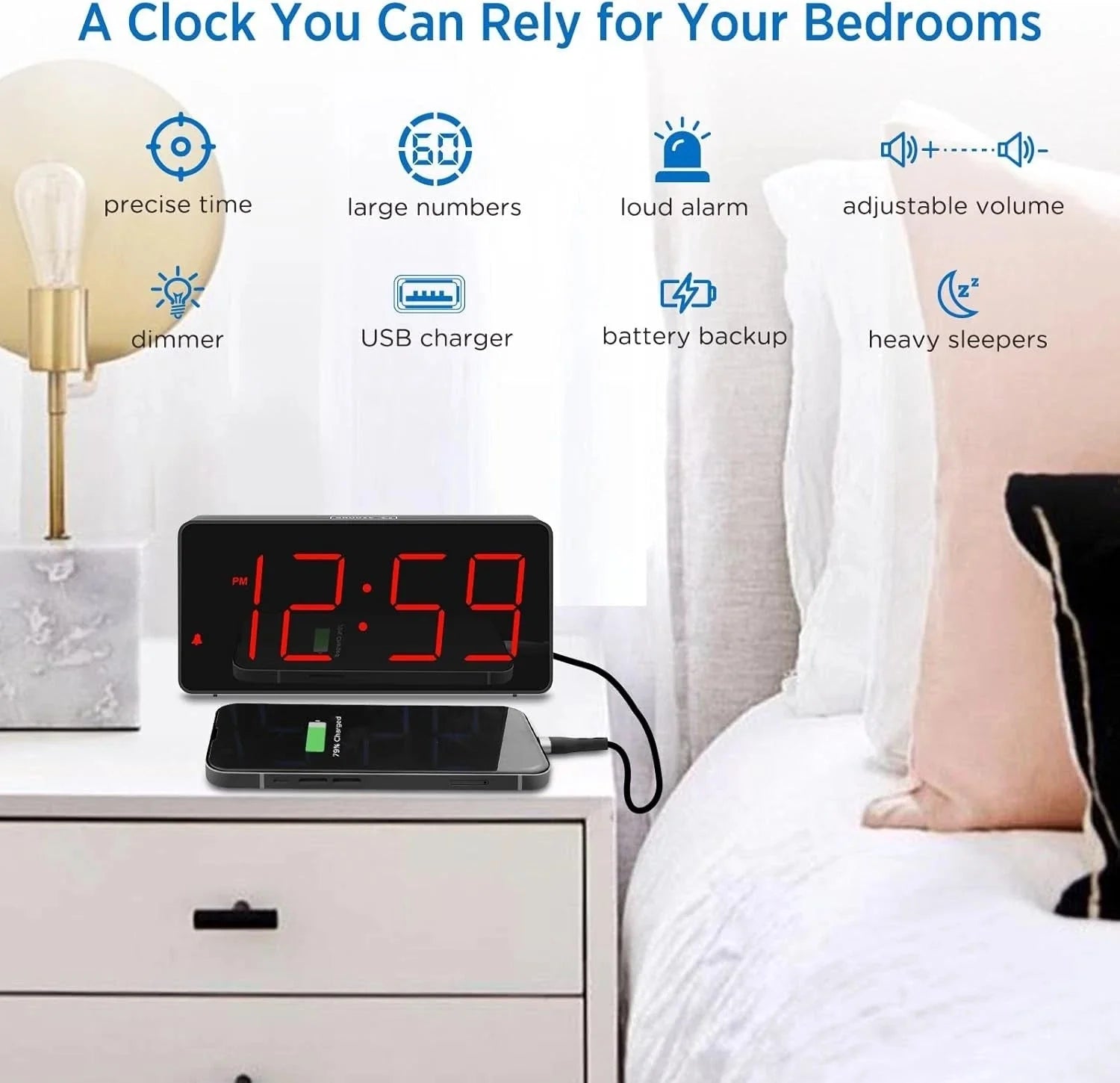 Digital clock, bedroom alarm clock with USB charging port 07FC0E-D4 - KOEEK [3]