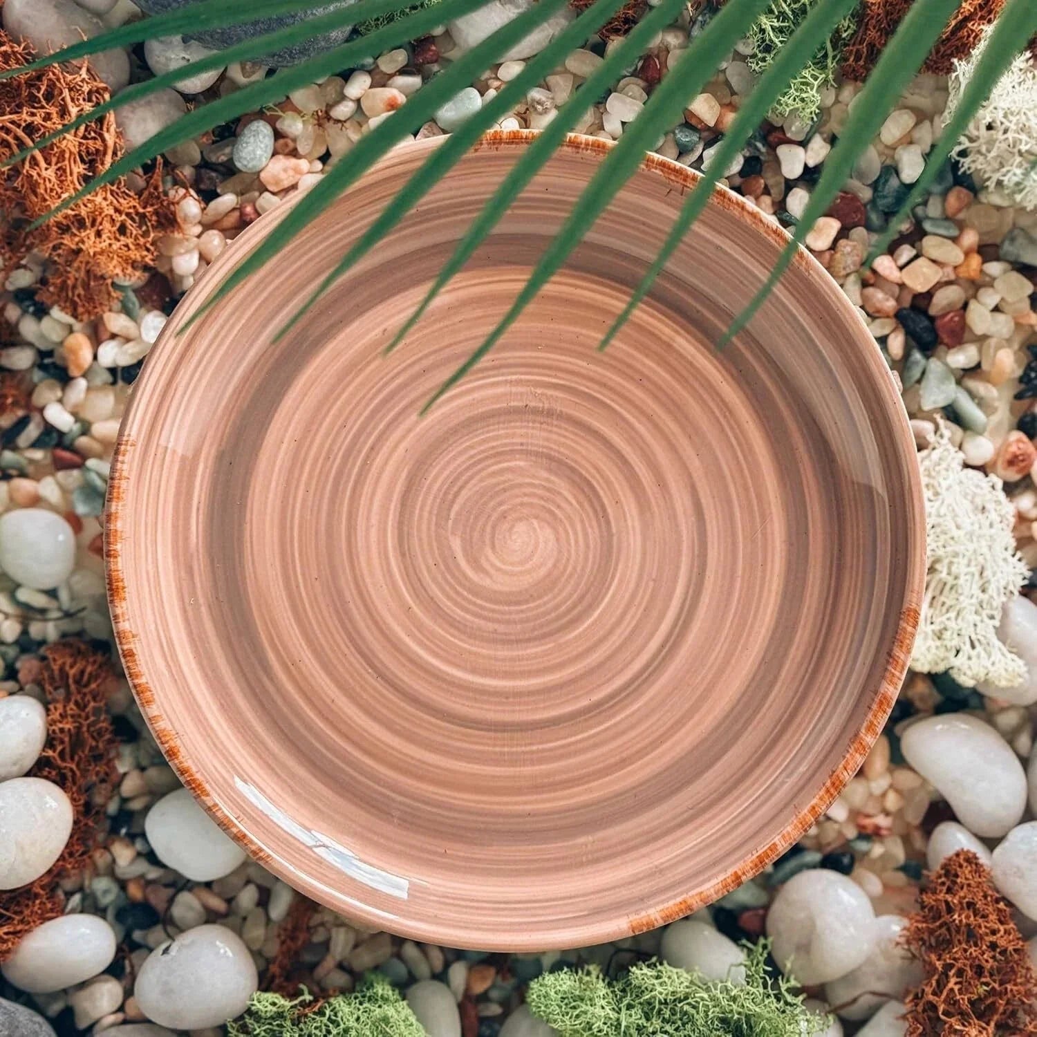 Dinnerware Plates (Set of 6), 10-inch Modern Spiral Porcelain Plate, Earth Color 07FC0E-D4 - KOEEK [6]
