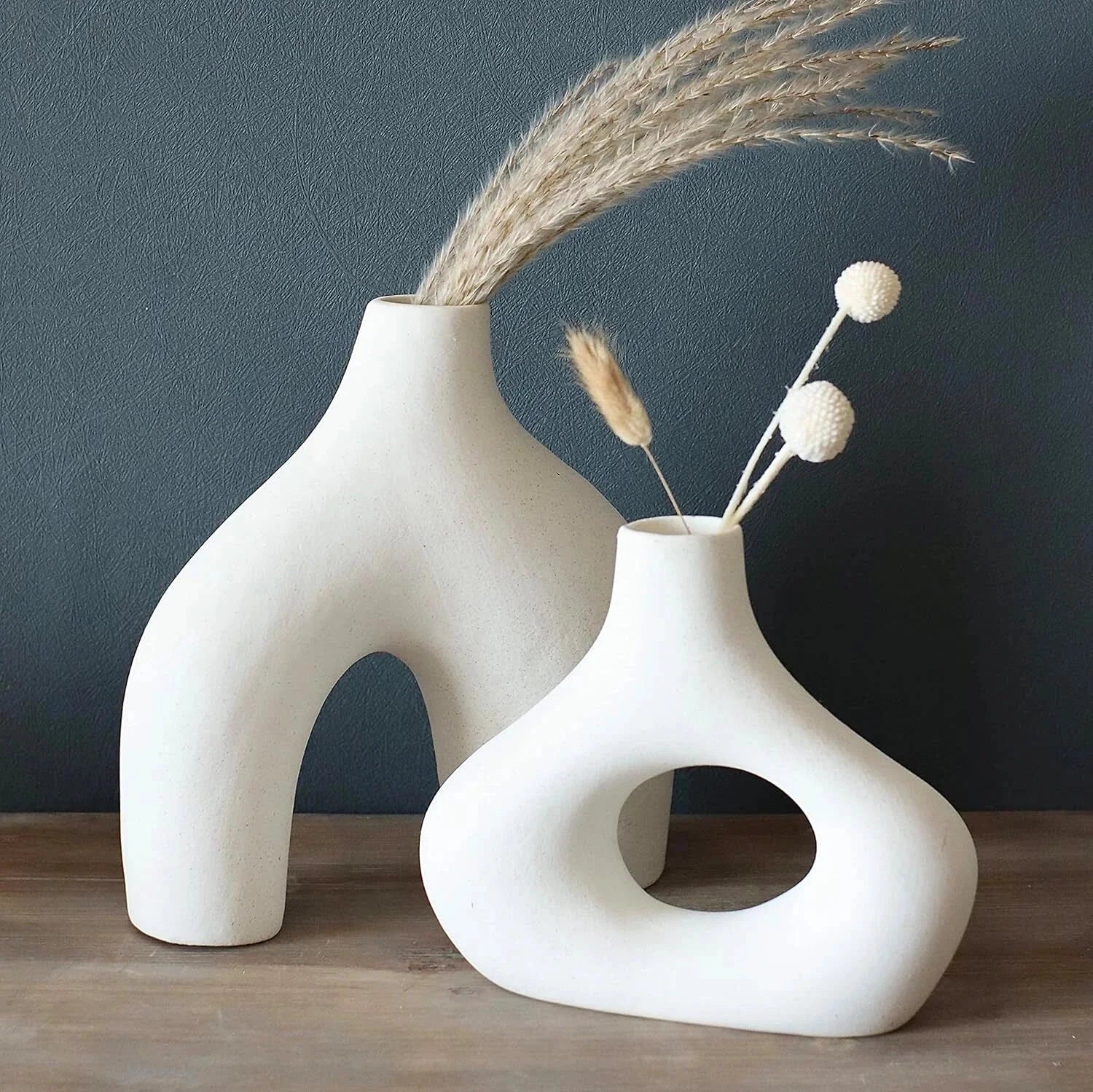 Donut Vase, Set of 2 -, White Ceramic Hollow Donut Vase Decoration 07FC0E-D4 - KOEEK [7]