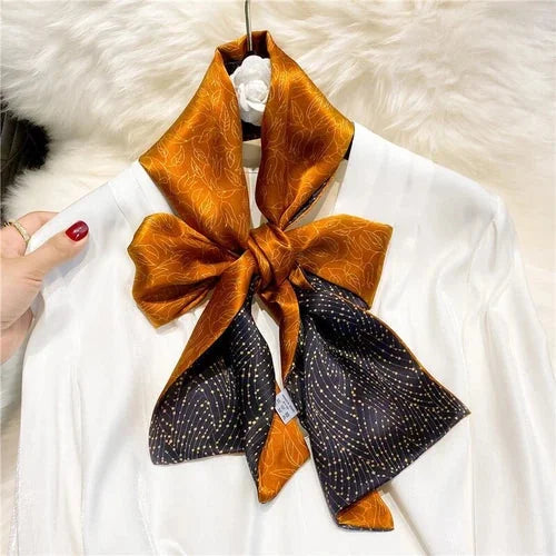 Double Deck  Pure Silk Long Twill Scarf Women Orange Neckerchief 150*15cm 07FC0E-D4 - KOEEK [1]