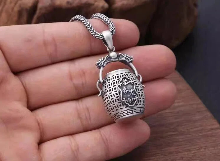 Double Happiness Lucky Ghau Box Pendant Openable Amulet Necklace Vintage Chinese 07FC0E-D4 - KOEEK [4]