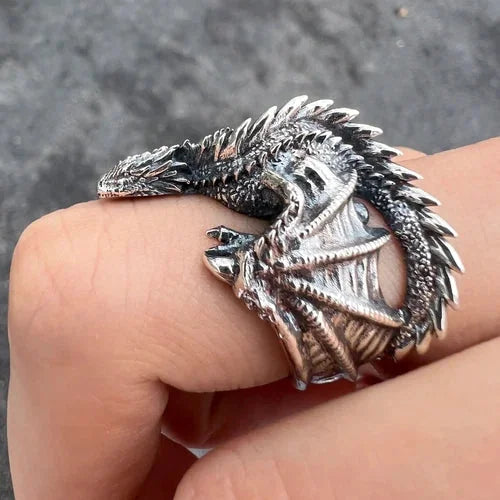 Dragon Ring Handmade Vintage Adjustable Index Finger Ring Men Jewelry Accessory 07FC0E-D4 - KOEEK [2]