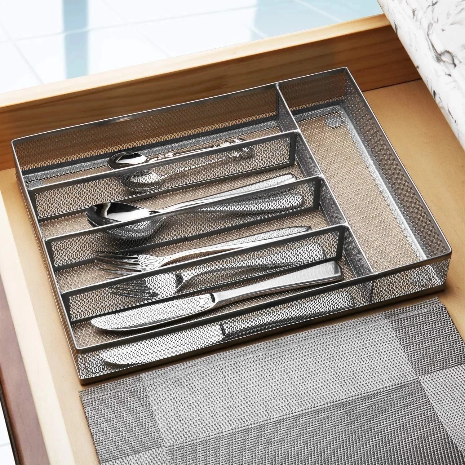 Drawer Organizer, Silverware Flatware, Mesh Wire, Non-Slip, 5 Components, Silver 07FC0E-D4 - KOEEK [3]