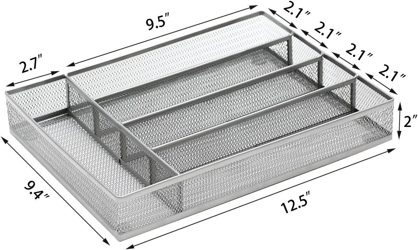 Drawer Organizer, Silverware Flatware, Mesh Wire, Non-Slip, 5 Components, Silver 07FC0E-D4 - KOEEK [5]