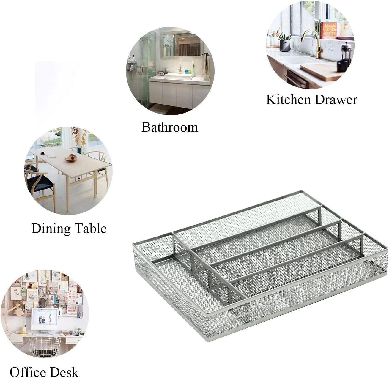 Drawer Organizer, Silverware Flatware, Mesh Wire, Non-Slip, 5 Components, Silver 07FC0E-D4 - KOEEK [7]