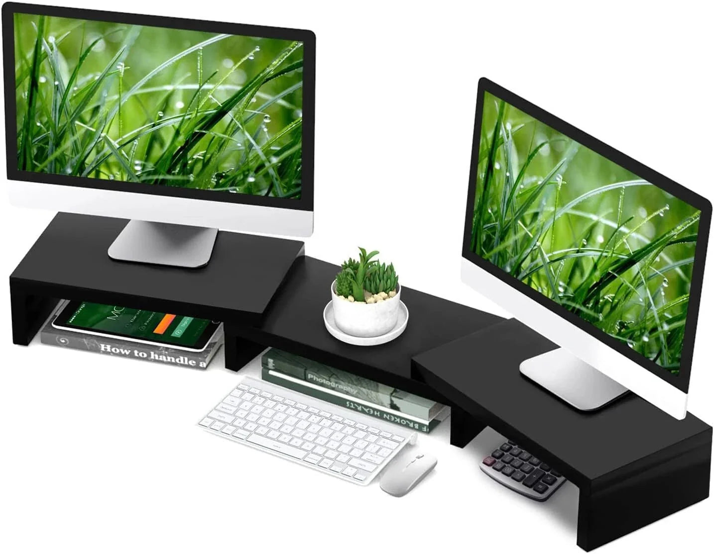 Dual Monitor Stand Riser Office Desktop Organizer Stand 2 Monitors,Adjustable 07FC0E-D4 - KOEEK [2]