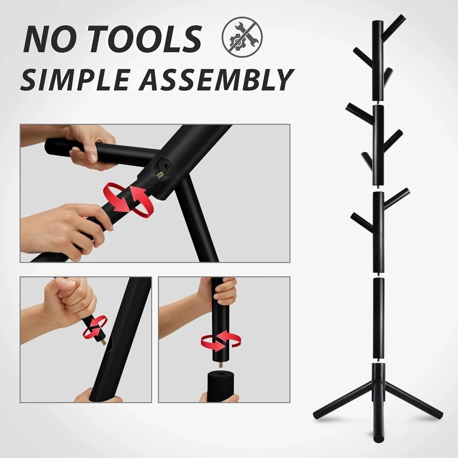Durable Wooden Coat Rack, Freestanding Coat Rack with Stable Triangular Base 07FC0E-D4 - KOEEK [6]