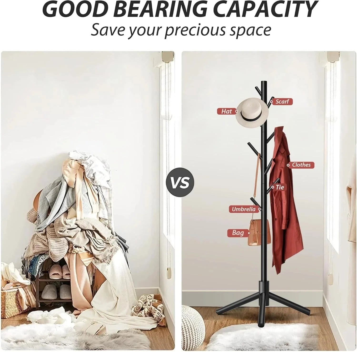Durable Wooden Coat Rack, Freestanding Coat Rack with Stable Triangular Base 07FC0E-D4 - KOEEK [8]