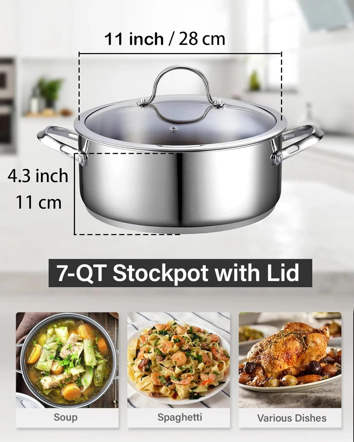 Dutch Crock Pot with Glass Lid, 7Quart Classic Stainless Steel Crock Pot, Silver 07FC0E-D4 - KOEEK [3]