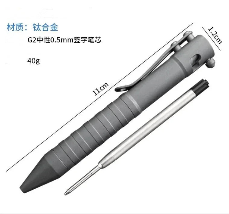 EDC Portable Pocket Outdoors Pen Solid TC4 Titanium Alloy Bolt Action Ball Pen 07FC0E-D4 - KOEEK [8]
