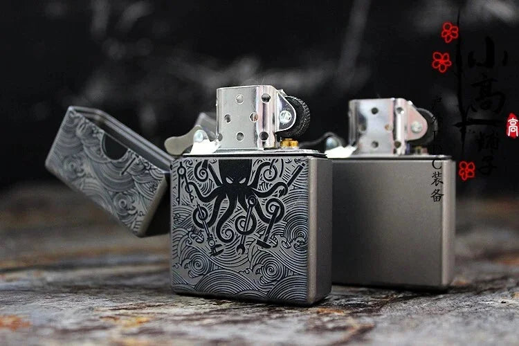 EDC Titanium Cigar Lighter Shell Heavy Square Box Windproof Kerosene Lighters HQ 07FC0E-D4 - KOEEK [3]