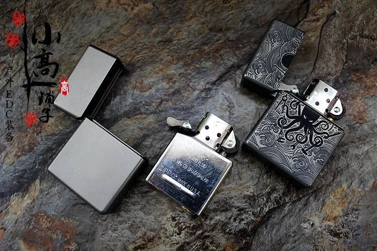 EDC Titanium Cigar Lighter Shell Heavy Square Box Windproof Kerosene Lighters HQ 07FC0E-D4 - KOEEK [7]