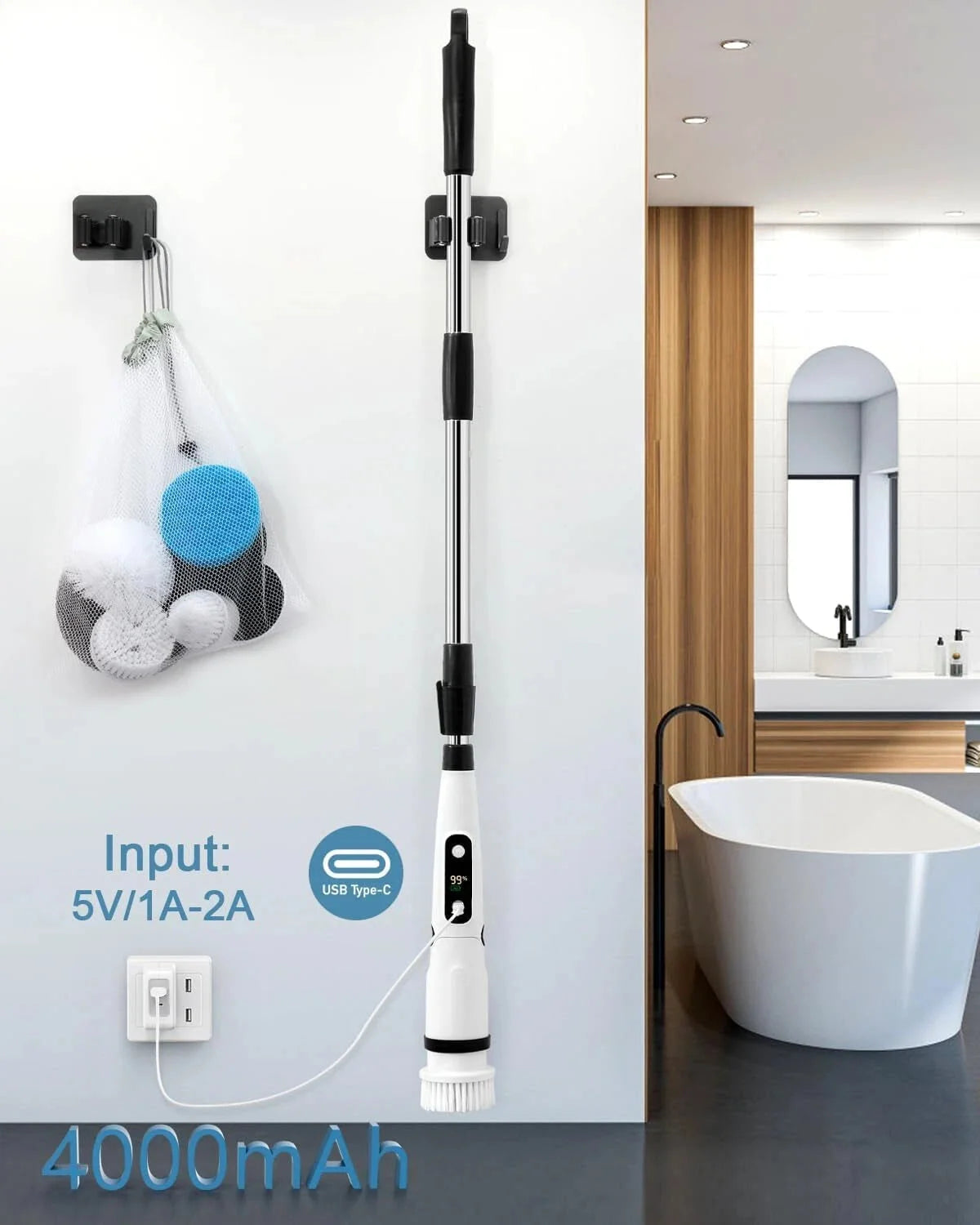 Electric rotary scrubber cleaning brush, bathroom scrubber, 3 adjustable speeds 07FC0E-D4 - KOEEK [4]