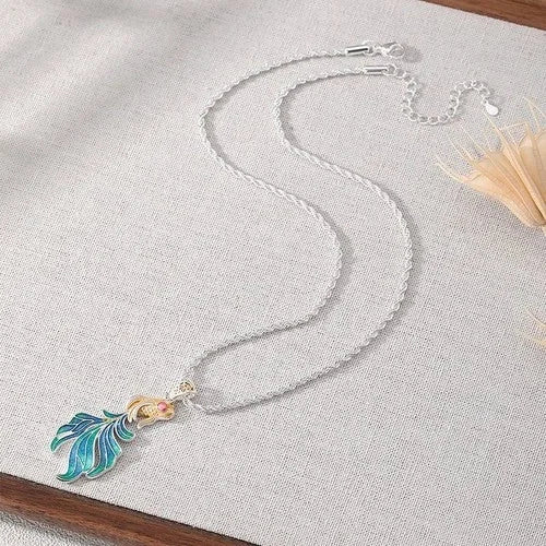 Enamel Koi Fish Lucky Necklace Vintage Blue Pendant Chinese Style Enamel Choker 07FC0E-D4 - KOEEK [5]