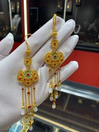 Enamel Lock Tassel Earrings Luxury Vintage Chinese Style Ear Jewelry for Women 07FC0E-D4 - KOEEK [2]