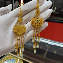 Enamel Lock Tassel Earrings Luxury Vintage Chinese Style Ear Jewelry for Women 07FC0E-D4 - KOEEK [3]