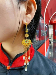 Enamel Lock Tassel Earrings Luxury Vintage Chinese Style Ear Jewelry for Women 07FC0E-D4 - KOEEK [4]