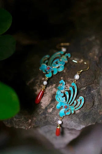Enamel Phoenix Earrings Tassel Red Agate Vintage Chinese Style Jewelry For Women 07FC0E-D4 - KOEEK [10]
