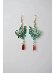 Enamel Phoenix Earrings Tassel Red Agate Vintage Chinese Style Jewelry For Women 07FC0E-D4 - KOEEK [2]