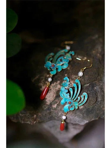 Enamel Phoenix Earrings Tassel Red Agate Vintage Chinese Style Jewelry For Women 07FC0E-D4 - KOEEK [3]