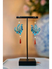 Enamel Phoenix Earrings Tassel Red Agate Vintage Chinese Style Jewelry For Women 07FC0E-D4 - KOEEK [4]