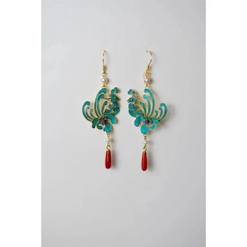 Enamel Phoenix Earrings Tassel Red Agate Vintage Chinese Style Jewelry For Women 07FC0E-D4 - KOEEK [5]