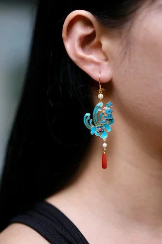 Enamel Phoenix Earrings Tassel Red Agate Vintage Chinese Style Jewelry For Women 07FC0E-D4 - KOEEK [6]