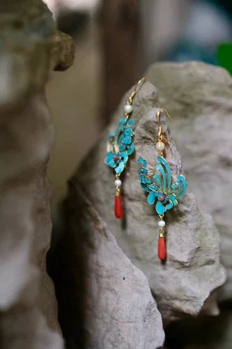 Enamel Phoenix Earrings Tassel Red Agate Vintage Chinese Style Jewelry For Women 07FC0E-D4 - KOEEK [7]