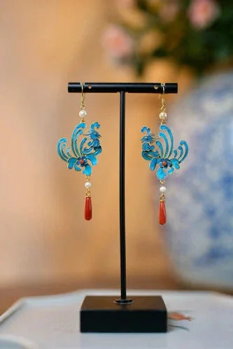 Enamel Phoenix Earrings Tassel Red Agate Vintage Chinese Style Jewelry For Women 07FC0E-D4 - KOEEK [8]