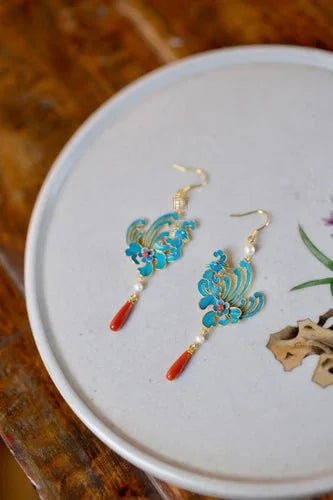 Enamel Phoenix Earrings Tassel Red Agate Vintage Chinese Style Jewelry For Women 07FC0E-D4 - KOEEK [9]