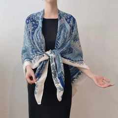 Ethnic Style Cotton Linen Square Scarf 130cm Boho Wrap Shawl for Women Vacation 07FC0E-D4 - KOEEK [2]
