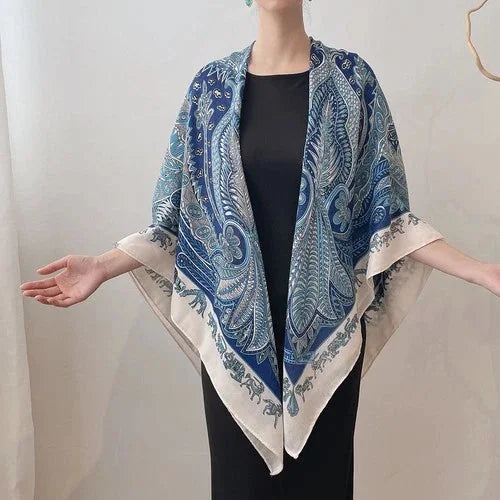 Ethnic Style Cotton Linen Square Scarf 130cm Boho Wrap Shawl for Women Vacation 07FC0E-D4 - KOEEK [3]