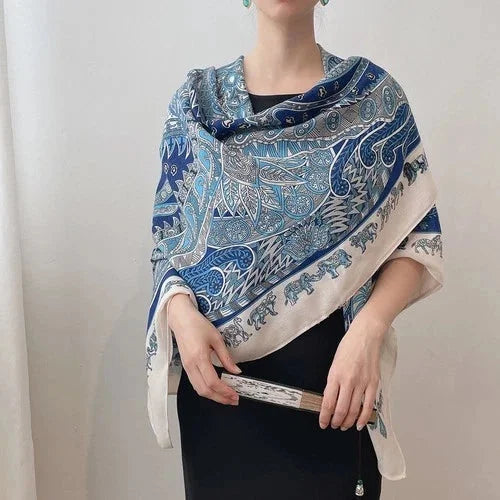 Ethnic Style Cotton Linen Square Scarf 130cm Boho Wrap Shawl for Women Vacation 07FC0E-D4 - KOEEK [4]