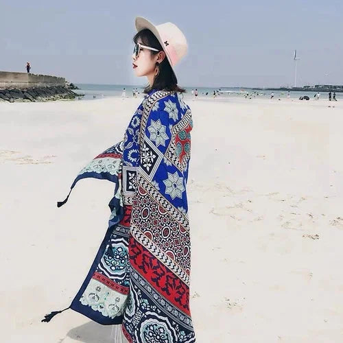 Ethnic Style Shawl Scarf Red Desert Wrap Sunscreen Travel Beach Head Cover 07FC0E-D4 - KOEEK [1]