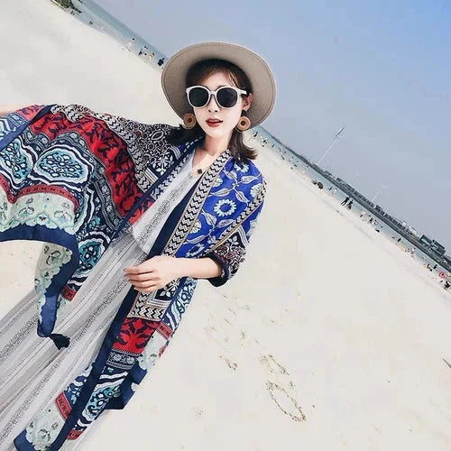 Ethnic Style Shawl Scarf Red Desert Wrap Sunscreen Travel Beach Head Cover 07FC0E-D4 - KOEEK [5]