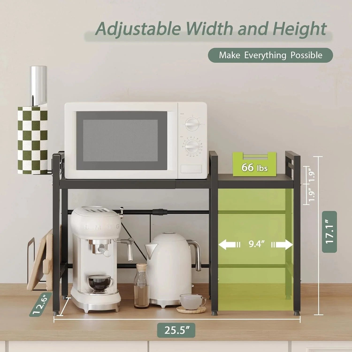 Expandable microwave stand, two-tier metal kitchen countertop storage rack 07FC0E-D4 - KOEEK [3]