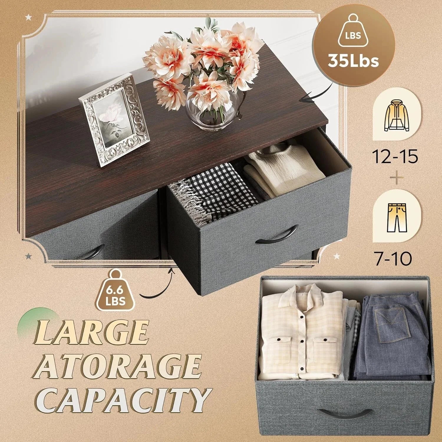 Fabric dresser for bedroom, high dresser with 8 drawers 07FC0E-D4 - KOEEK [4]