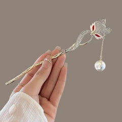 Faux Pearl Hairpin for Women Simple Chinese Style Tassel Hanfu Qipao Accessory 07FC0E-D4 - KOEEK [3]